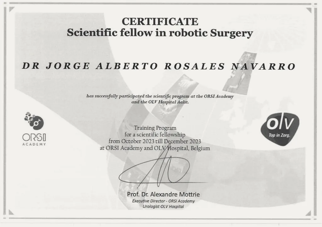 Certificado Scientific Fellow in Robotic Surgery, ORSI Academy